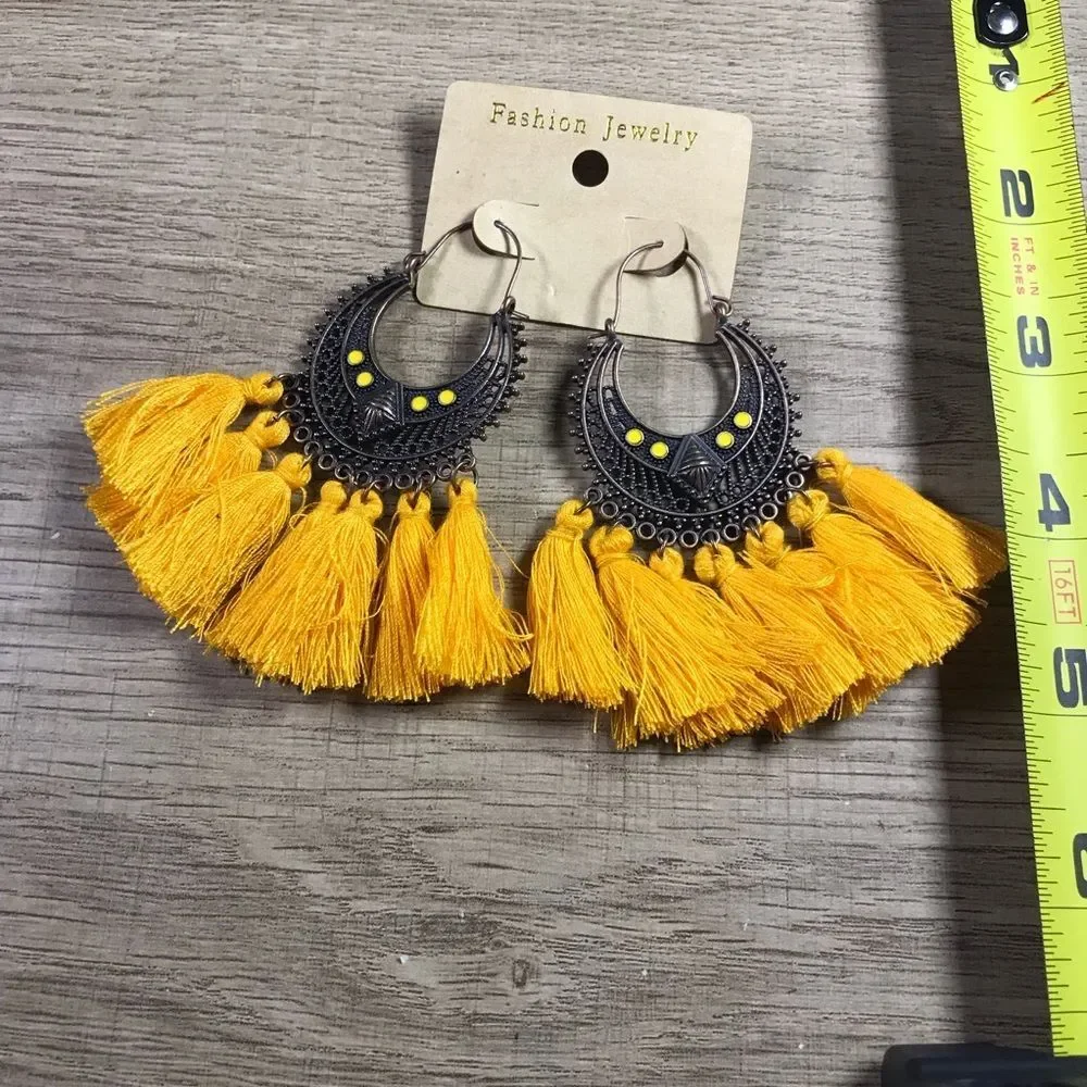 Bohemian Yellow Gypsy Tassel Earrings